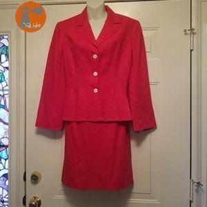 Anne Klein Suit Set Skirt Jacket 12P Red Linen
